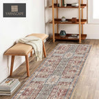 Vintage 2'6'' x 8' Washable Area Rug - Stylish Indoor Rug for Living, Dining or Bedroom - Lightweight Carpet with Non-Slip Backing - Foldable for Easy Placement and Maintenance - Rust