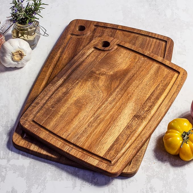 2-Piece Acacia Wood Cutting Board Set, Set of 2 Wooden Cutting Boards