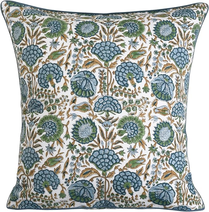 Ridhi Asparagus Green Print Cotton Throw Pillow Covers for Decorative Couch Pillows for Living Room, Chic Boho Cute Outdoor Thanksgiving Pillows Covers Gifts 18x18 Inches