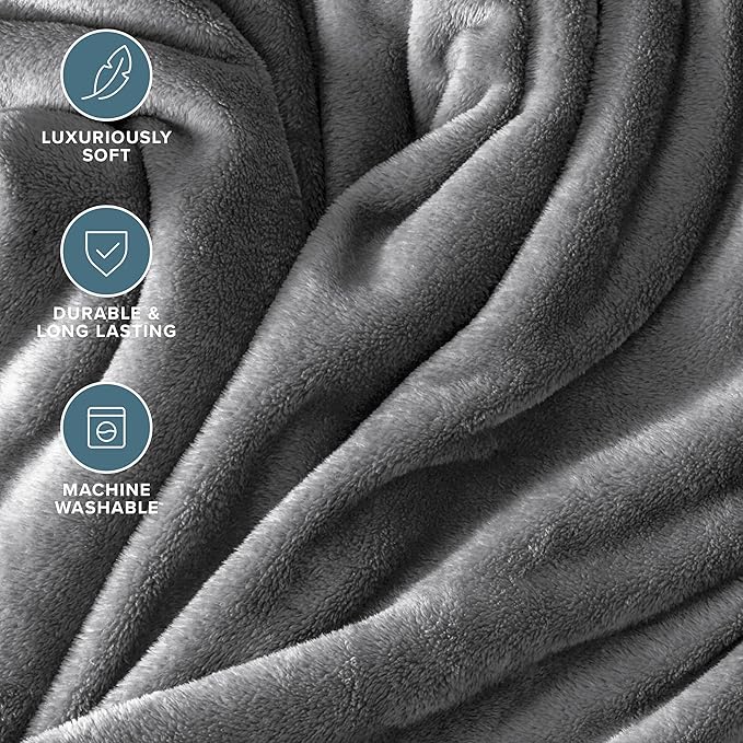 Bare Home Fleece Blanket - Throw Extra Long - Ultra-Soft Lightweight for Bed, Sofa, and Couch - Luxury Microplush - Cozy Warm Blanket (Throw XL, Grey)