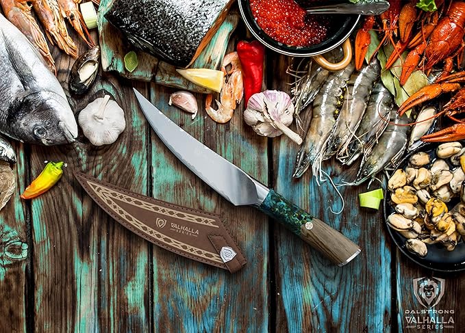 Dalstrong Fillet Knife - 6.5 inch - Valhalla Series - 9CR18MOV HC Steel - Celestial Resin & Wood Handle Gift Kitchen Knife - Meat Cutting, Carving, Bone, Deboning, Boning - Leather Sheath