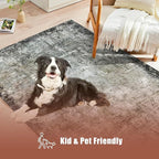 6' x 9' Washable Area Rug - Low Pile Soft Vintage Indoor Rug for Living, Dining or Bedroom - Lightweight Carpet with Non-Slip Backing - Foldable for Easy Placement, Blackish
