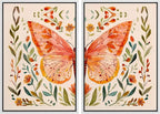 SIGNFORD Framed Canvas Print Wall Art Set Whimsical Butterfly and Florals Colorful Nature Illustration Modern Art Decorative Nordic Nature for Living Room, Bedroom, Office - 24"x36"x2 White