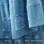 Snuggle Sac Faux Fur Checkered Blanket Twin Size with Soft Knitted Microfiber Fabric,Cozy Soft Warm Blanket for Sofa Bedroom Living Room,Solid Blue,60x80 inches