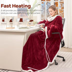 Heated Blanket Wearable Electric Blanket with Foot Pocket and Sleeves, Heating Throw Blanket, Electric Snuggle Blankets, 6 Heating Levels Setting & 4 Hours Auto Shut Off, Machine Washable (Long, Wine)