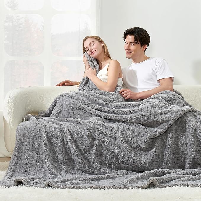 Cozy Bliss Ultra Soft Waffle Blanket - Lightweight Cozy Blankets Gift for Women,Cute Checkered Throws Blanket for Bed, Couch and Sofa,Grey,66x90 Inches