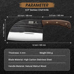 HOSHANHO 6.5 Inch Serbian Chef Knife, High Carbon Steel Meat Cleaver Knife for Meat Cutting, Handmade Forged Heavy Duty Butcher Knife with Full Tang for Home & Camping & BBQ Gift for Men