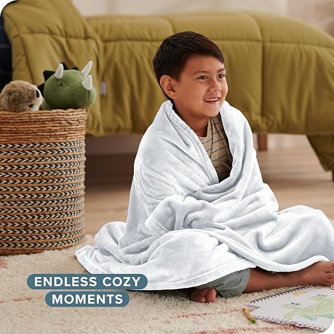 Bare Home Fleece Blanket - Kid Size - Ultra-Soft Lightweight for Bed, Sofa, and Couch - Luxury Microplush - Cozy Warm Blanket (Kid, White)
