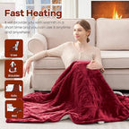 Heated Blanket Wearable Electric Blanket with Hood and Pockets, Heating Throw Blanket, Electric Heated Wrap Shawl with 6 Heating Levels Setting & 4 Hours Auto Shut Off, Machine Washable(Shrot, Wine)