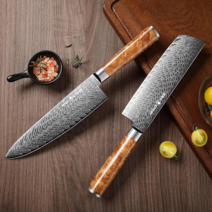 Kitory Damascus Nakiri Knife, 7" Ultra Sharp Kitchen knife - High Carbon 73-Layer 10Cr15CoMoV Stainless Steel - with White Shadow Wood Handle, for Kitchen and Restaurant, 2025 Gift