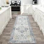 GENIMO Runner Rug 2x10, Machine Washable Vintage Runner Carpet, Non Slip Hallway Rug, Low Pile Lightweight Rugs for Entryway, Hallway, Kitchen and Corridor, Blue