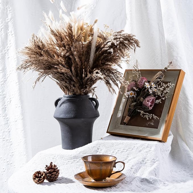 Ceramic Flower Vases, Porcelain Vase, 7 Inch Vintage Terracotta Vases with hadle for Home Decor, Decorative Farmhouse Vase for Home Decor, Living Room, Shelf Decor, Farmhouse, Table, Lyeec