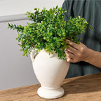 Ceramic Rustic Flower Vase with Handles, 8.46 Inch Tall Vintage Pottery Home Decor, Farmhouse Terracotta Vase for Living Room, Table, Shelf, Mantel Decoration, Farmhouse- White