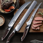 HOSHANHO Carving Knife Set 3PCS, Japanese High Carbon Steel Brisket Slicing Knife Sets with Ergonomic Pakkawood Handle, Butcher Knife Breaking Knife Boning Knife for Meat Cutting