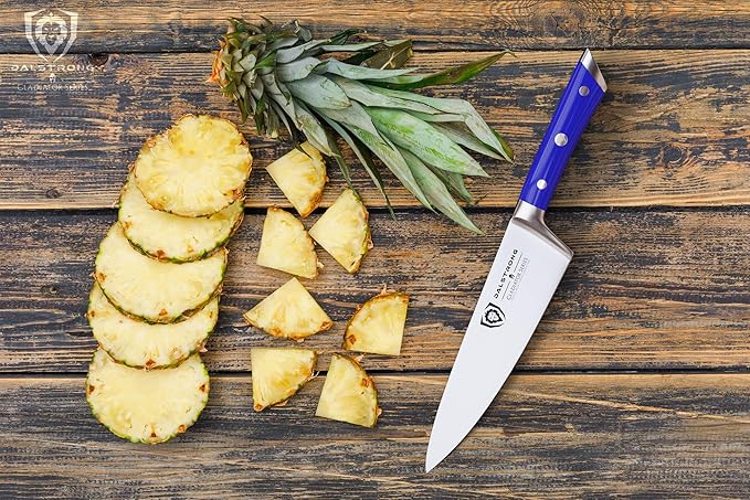 DALSTRONG Chef Knife - 8 inch Blade - Gladiator Series - Forged High Carbon German Steel - Razor Sharp Kitchen Knife - Professional Full Tang Knives - Blue Handle ABS - Sheath - NSF Certified