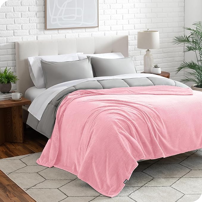 Bare Home Textured Fleece Blanket - Twin/Twin Extra Long - Ultra-Soft Lightweight for Bed, Sofa, and Couch - Luxury Microplush - Cozy Warm Blanket (Twin/Twin XL, Chevron Light Pink)
