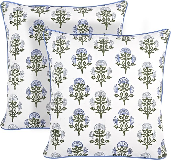 Ridhi Modern Farmhouse Pillow Covers Decorative Cotton Throw Pillow Covers Set of 2 Taupe Cushion Covers with Piping for Couch Sofa Bed Living Room Spring Home Decor 16x16
