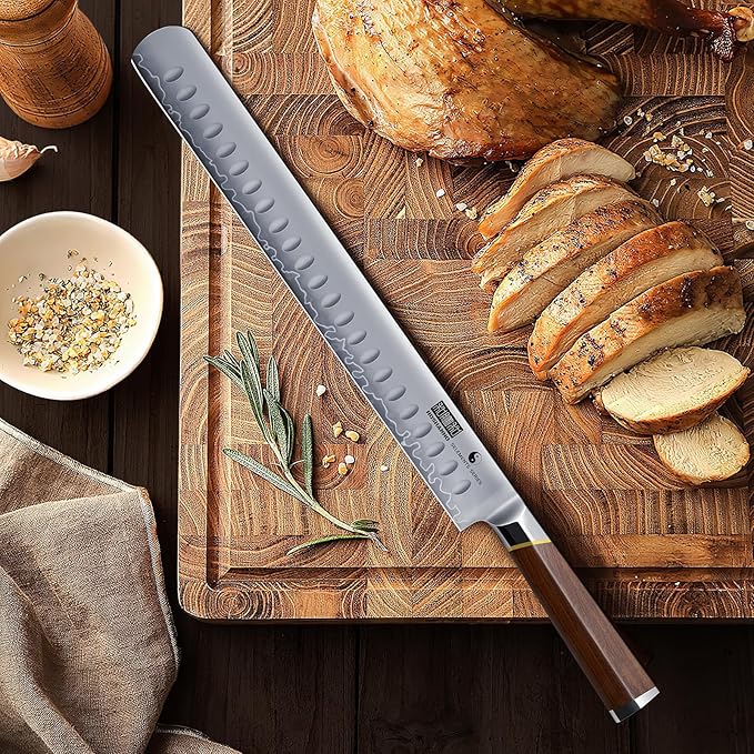 HOSHANHO Brisket Knife 12 Inch, Japanese High Carbon Steel Carving Knife for Meat Cutting and BBQ, Razor Sharp Slicing Knives with Ergonomic Handle & Gift Box