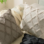 Set of 2 Soft Moroccan Throw Pillow Covers 18x18 Inch Plush Boho Decorative Pillow Cover Accent Cushion Case for Couch Sofa Bed, Beige