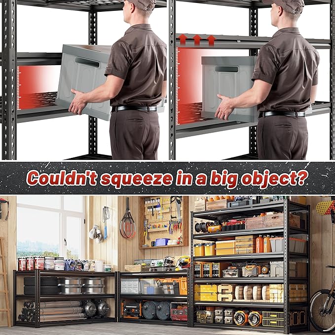 REIBII 3600LBS Garage Shelving 78" H Shelves for Garage Storage Metal Storage Shelves 6 Tier Adjustable Shelving Unit for Basement Warehouse Pantry 48" W X 24" D X 78" H