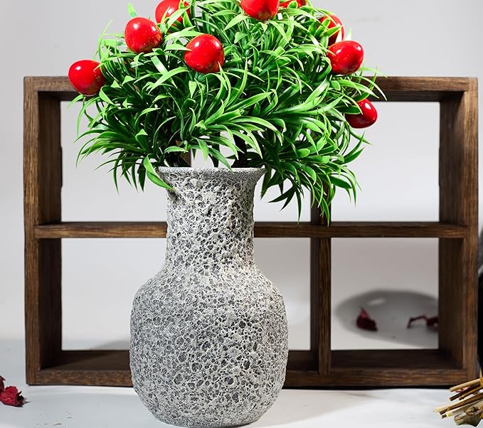 Rustic Pottery Ceramic Vase - Vintage Farmhouse Style Decor, White Grid Ceramic Vases for Home Decor, Modern Farmhouse Decor (White)