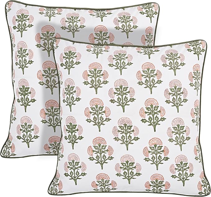 Ridhi Modern Farmhouse Pillow Covers Decorative Cotton Throw Pillow Covers Set of 2 Taupe Cushion Covers with Piping for Couch Sofa Bed Living Room Spring Home Decor 16x16