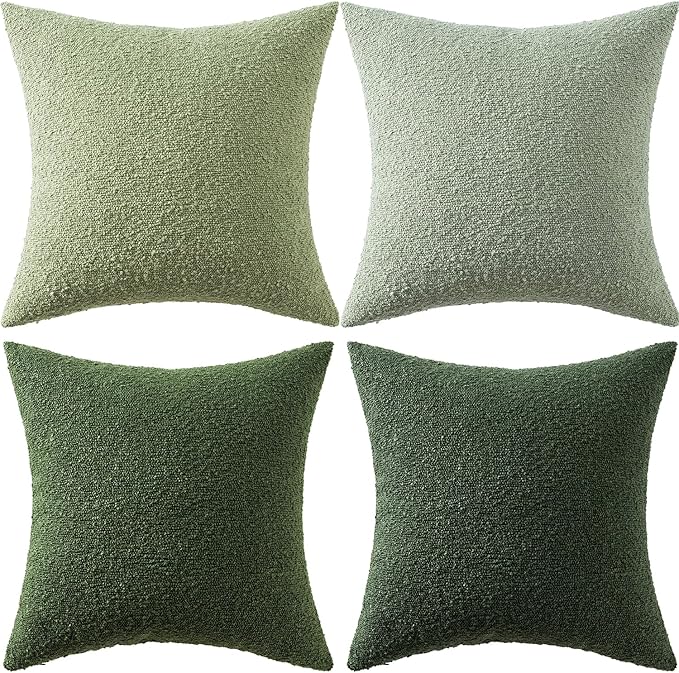 MIULEE Pack of 4 Christmas Decorative Sage Green Textured Boucle Throw Pillow Covers 20x20 Inch Forest Green Accent Solid Pillow Cases Soft Couch Cushion for Modern Farmhouse Boho Bed Room Home Decor