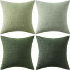 MIULEE Pack of 4 Christmas Decorative Sage Green Textured Boucle Throw Pillow Covers 20x20 Inch Forest Green Accent Solid Pillow Cases Soft Couch Cushion for Modern Farmhouse Boho Bed Room Home Decor