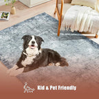 5' x 7' Washable Area Rug - Low Pile Soft Vintage Indoor Rug for Living, Dining or Bedroom - Lightweight Carpet with Non-Slip Backing - Foldable for Easy Placement, Blue