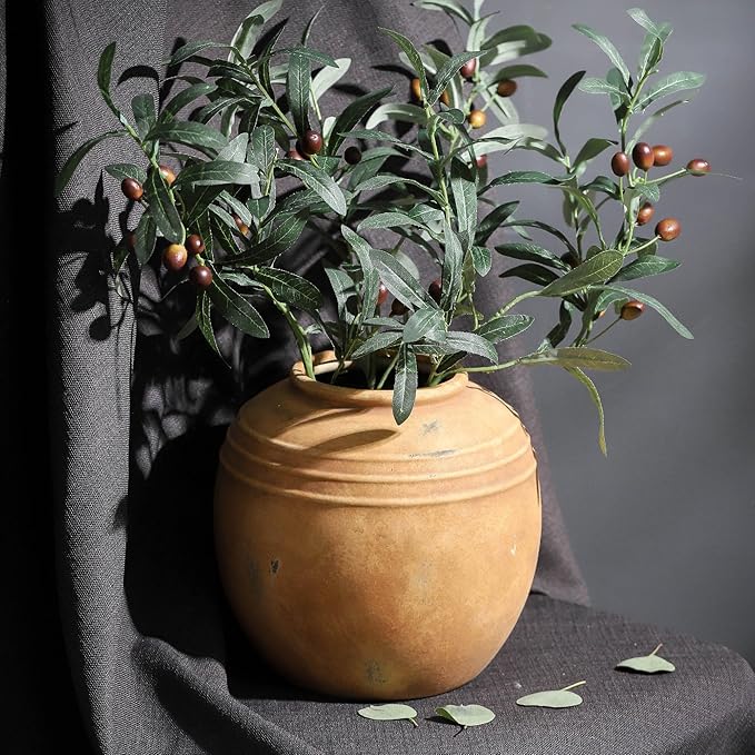 Large Ceramic Vase, 8.66 inch Tall Round Rustic Vase, Pottery Farmhouse Flower Vases for Home Decor, Living Room Shelf Decor, Enterway, Table