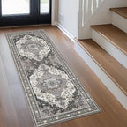 GENIMO 2X12 Hallway Runner Rug, Machine Washable Non Slip Vintage Floral Patchwork Runners, Thin Low Pile Chenille Carpet Runners for Entryway, Kitchen, Bathroom, Bedroom, Slate Gray