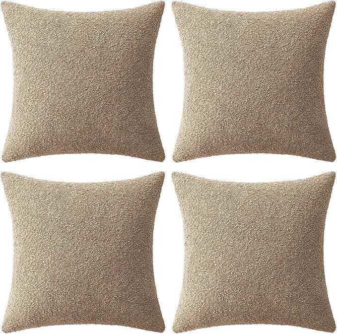 MIULEE Pack of 4 Decorative Textured Boucle Throw Pillow Covers 20x20 Inch Camel Accent Solid Pillow Cases Soft Couch Cushion Covers for Modern Farmhouse Boho Chair Sofa Bed Livingroom Home Decor