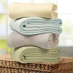 Threadmill Luxury Cotton Blankets for Queen Size Bed | All-Season 100% Cotton Queen Size Blanket | Herringbone Soft Breathable Fall Thermal Blanket fits Full Size Bed | Folkstone Blue