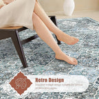 2'6'' x 8' Washable Area Rug - Low Pile Soft Vintage Indoor Rug for Living, Dining or Bedroom - Lightweight Carpet with Non-Slip Backing - Foldable for Easy Placement, Ocean Blue