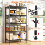 REIBII Metal Shelving 5 Tier Wire Sturdy Storage Shelves Adjustable Steel Organizer Wire Rack for Kitchen Laundry Room Commercial School Storage Room Black 63“Hx 21.65“L x 11.8”D