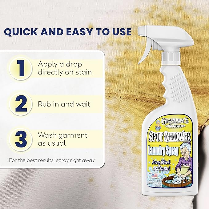 Grandma's Secret Spot Remover Laundry Spray - Chlorine, Bleach and Toxin-Free Stain Remover - Stain Remover for Clothes - Fabric Stain Remover Removes Oil, Paint, Blood and Pet Stains - 16 Oz, 3 Pack