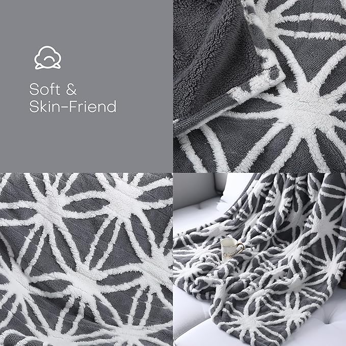 LUXIAN Heated Blanket Electric Throw,72" x 84" Full Size,Jacquard Polar Fleece Heated Blanket with 10 Hours Timer Auto-Off & 5 Heating Levels,Machine Washable (Grey)