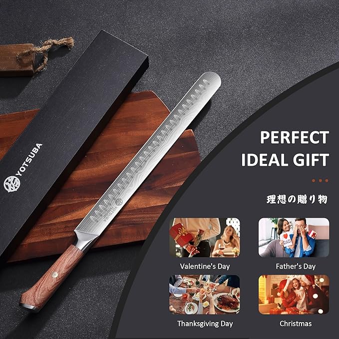 YOTSUBA Carving Knife, 12 inch Brisket Knives, High Carbon Steel Slicing Knives with Ergonomic Handle, Meat Cutting and BBQ Knife, Razor Sharp Carving Knives for Meat with Gift Box