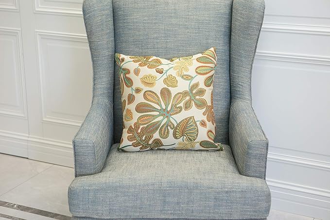 Mika Home Set of 2 Jacquard Tropical Leaf Pattern Throw Pillow Covers Decorative Pillowcase 20X20 Inches,Teal Cream