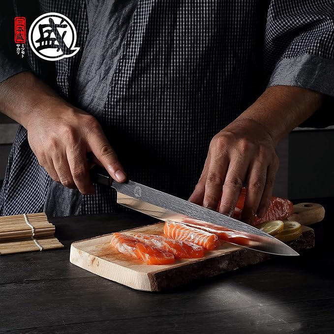 MITSUMOTO SAKARI 10 Inch Sashimi Knife, Single-Bevel Japanese Knife with Tungsten Alloy Steel, for Professional Sushi Cutting & Fish Filleting