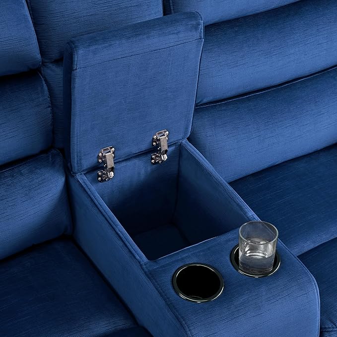 MCombo Zero Wall Recliner Loveseat with Console, Power Recliner Loveseat with Adjustable Headrest, USB A & C Charge Ports, Cup Holders, for Living Room, RVs, Small Spaces (Fabric, ST258M2, Navy Blue)