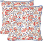 Ridhi Hand Block Print 20X20 Flamingo Pink Decorative Outdoor Couch Throw Canvas Pillow Cover Set of 2 Washable Modern Vintage Boho Chic Spring Home Decor Gifts Cover