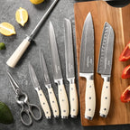 NANFANG BROTHERS Knife Set, 9 Pieces Damascus Kitchen Knife Set with Block, ABS Ergonomic Handle for Chef Knife Set, Knife Sharpener and Kitchen Shears, Knives for Chopping, Slicing & Cutting
