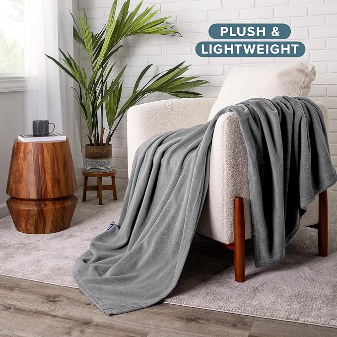Bare Home Polar Fleece Blanket - Extra Long - Grey - Warm & Cozy - Premium Fleece Throw for Bed, Sofa, Camping, Travel and Cold Nights - Lightweight Blanket (Twin/Twin XL, Grey)