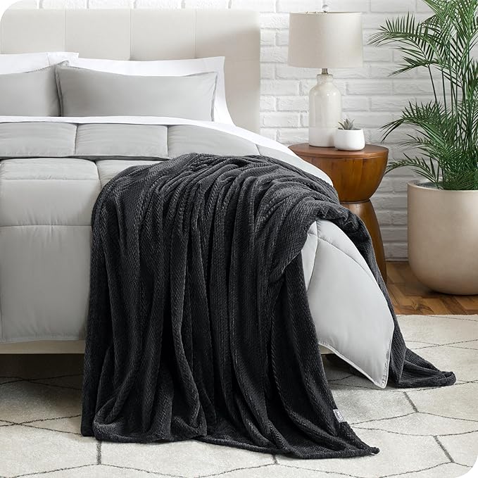 Bare Home Textured Fleece Blanket - Throw/Travel - Ultra-Soft Lightweight for Bed, Sofa, and Couch - Luxury Microplush - Cozy Warm Blanket (Throw/Travel, Chevron Black)