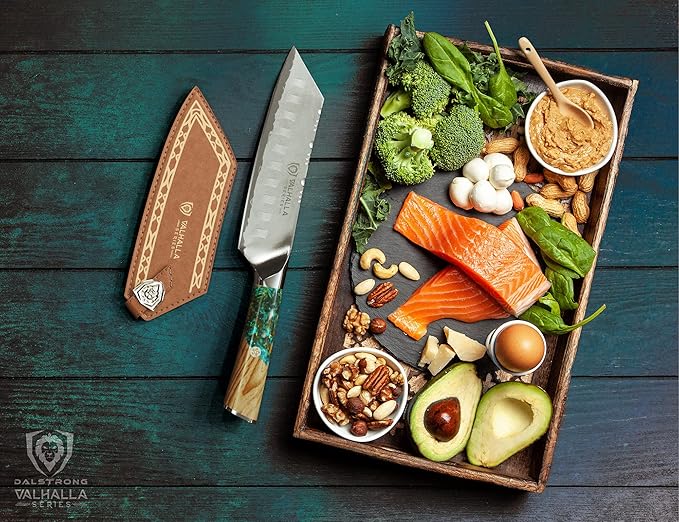 Dalstrong Santoku Knife - 7 inch - Valhalla Series - 9CR18MOV High Carbon Steel - Vegetable Knife - Celestial Resin & Wood Handle - Asian Cooking Knife - Premium Kitchen Knife Gift- w/Leather Sheath