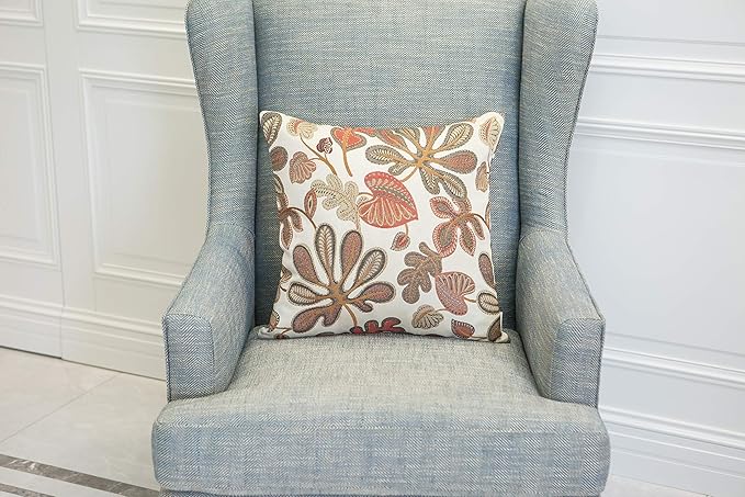 Mika Home Set of 2 Jacquard Tropical Leaf Pattern Throw Pillow Covers Decorative Pillowcase 20X20 Inches,Coral Cream