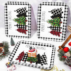 3Pcs Christmas Serving Trays Black and White Plaid Xmas Tree Platter Rustic Serving Dishes for Holiday Party Sharing Snacks Fruit Dessert Candy