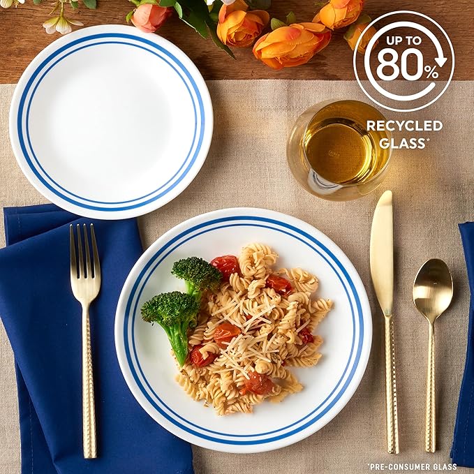 Corelle Vitrelle 18 Piece Glass Dinnerware Sets Service for 6, Triple Layer Chip & Crack Resistant Glass Plate and Bowl Sets, Laila