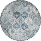 Lahome Moroccan Trellis Round Rug, 5ft, Blue, Faux Wool, Machine Wash, Non-Slip Backing, Low Pile, Floral Pattern, Area Rug for Bedroom, Living Room, Bathroom